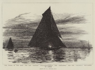 Koniec wyścigu po Meteor Challenge-Shield, Britannia i Satanita wracają do Cowes autorstwa William Lionel Wyllie